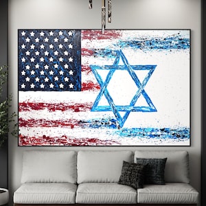 America And Israel Canvas Wall Art, Israel Patriotic Decor, USA Israel Flag Art, Israel Pride Canvas, Jewish Home Decor, Star Of David, Gift