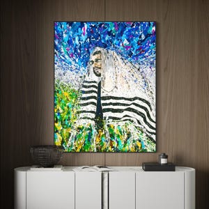 Rabbi Canvas Wall Art, Colorful Judaica Painting, Orthodox Jewish Decor, Torah Scholar Abstract Artwork, Synagog Decor, Jewish Wall Art