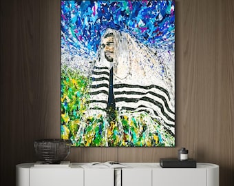 Rabbi Canvas Wall Art, Spiritual Judaica Artwork, Orthodox Jewish Decor, Synagogue Decor, Colorful Religious Home Decor