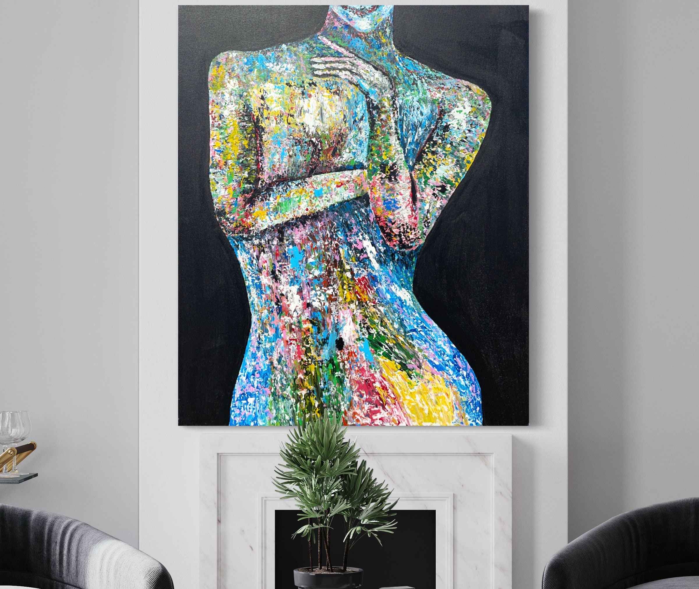 ABSTRACT FEMALE Body Wall ART Sexy Lady Painting Print on - Etsy
