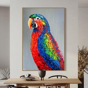 Parrot Canvas Wall Art, Colorful Bird Painting, Abstract Macaw Art, Rainbow Parrot Print, Modern Animal Decor, Tropical Wall Art, Gift