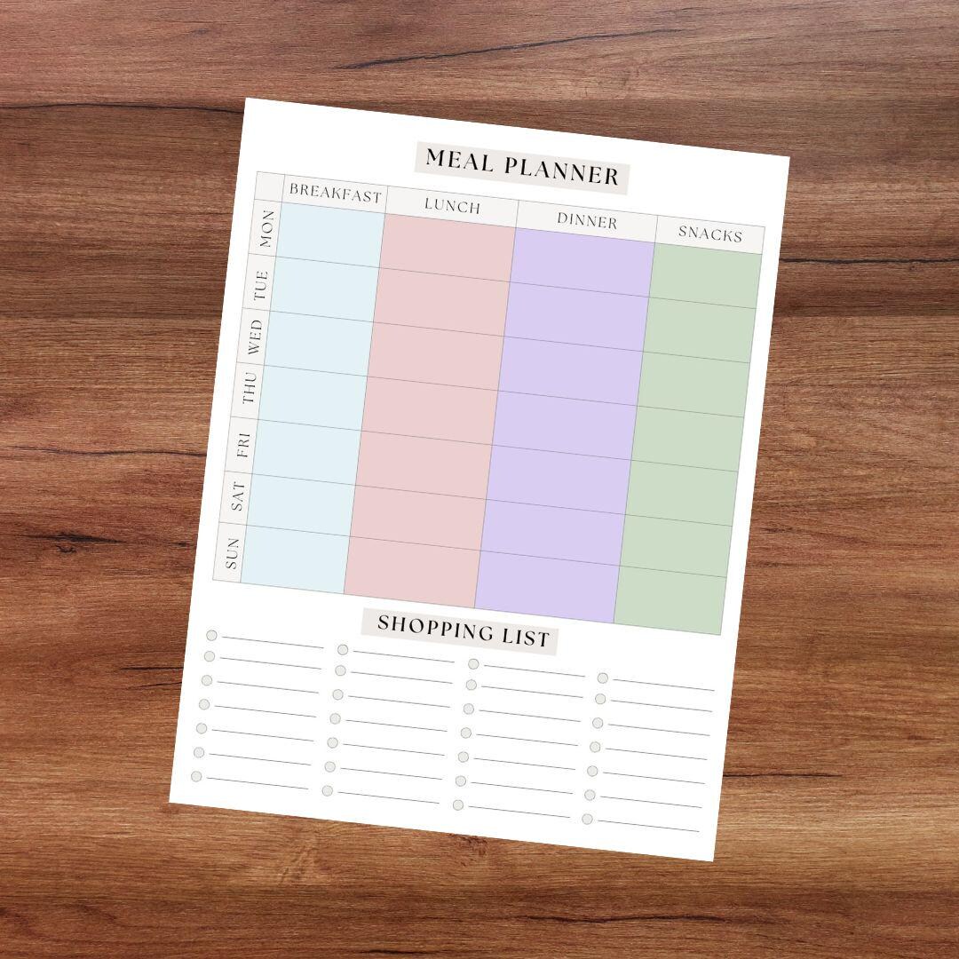 Printable Meal Planner & Grocery List | Weekly Food Planner PDF ...