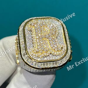 Solid 14k Gold Champion Ring, Full Iced out VVS Diamond Ring, Real VVS Lab Diamond Ring For Men, Custom Bustdown Hip Hop Ring For Gift