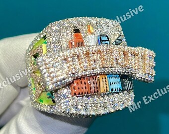 H&J Jewelry Men's 925 Sterling Silver Icy Bling CZ Ring – 3D Square Shape – Sizes 7-12