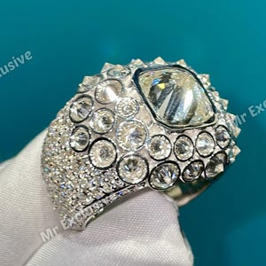 Fully Iced Out Custom Reverse Diamond Hip Hop Ring, Round Cut VVS Mosaic Inverted Diamond Men's Champion Ring 10K gold Jewelry Gift For Him
