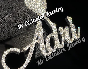 925 Silver Custom Letter Name Pendant Round Moissanite Diamond Personalize Hip Hop Jewelry Iced Out Charm Name Necklace Valentine&#39;s day Gift