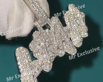 2.61 CTW Round VVS1 Moissanite Letter Pendant, Iced Out Hip Hop Pendants, Custom Moissanite Charm Pendant, Christmas Gift Pendant