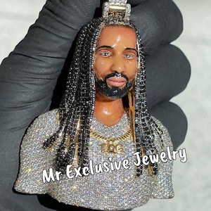 Custom 3D Enamel Rapper Men VVS1 Lab Grown Diamond Iced Our Pendant 925 Silver Custom Made Hip Hop Rapper Men face Pendant VVS Lab Pendant