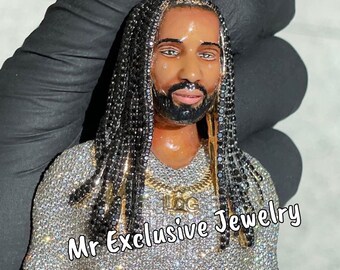 Custom 3D Enamel Rapper Men VVS1 Lab Grown Diamond Iced Our Pendant 925 Silver Custom Made Hip Hop Rapper Men face Pendant VVS Lab Pendant