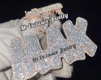 12.78 CTW Round VVS Lab Grown Diamond Letter Pendant, Iced Out Hip Hop Pendants, Custom Lab Diamond Charm For Birthday Gift, Pass Tester