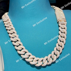 16mm VVS Diamond Miami Cuban Chain 925 Silver 22inch Round Diamond Pave Set Bustdown Rapper Men Iced out Cuban Link Chain For Christmas Gift