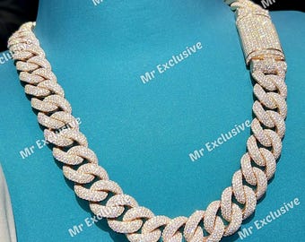 16mm VVS Diamond Miami Cuban Chain 925 Silver 22inch Round Diamond Pave Set Bustdown Rapper Men Iced out Cuban Link Chain For Christmas Gift