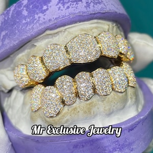 8.24 CT Real VVS Moissanite Diamond Grillz, Iced Moissanite Diamond Custom Teeth Grillz, Hip Hop Grillz , Custom Grillz, Moissanite Grillz