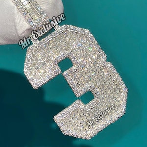 Smaragd geschnitten VVS1 Lab Diamant überlagerte Zahl "3" Anhänger, gefror heraus klobiger Anhänger, kundenspezifischer Buchstabe 10k Hip Hop Anhänger für Geburtstagsgeschenk Unisex