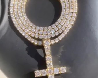 Full Iced Out 3mm Tennis Chain With VVS Moissanite Cross Charm