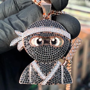 8,42 Ct VVS Schwarzer Diamant 3D Cartoon Anhänger 925 Sterling Silber Moissanite Bustdown Hip Hop 3D Iced Out Anhänger für Geburtstagsgeschenk