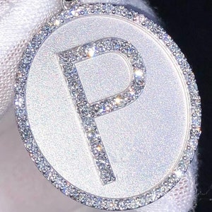 10K White Gold Initial Letter P Charm Pendant For Unisex Valentine day Gift, 5.78 Ct VVS Moissanite Diamond Iced out Pendant, Hip Hop Charm