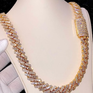 14mm Real VVS1 Moissanite Diamond Cuban Link Chain Hip Hop Chain, VVS Diamond Chain, BustDown Cuban Necklace, Rapper Miami Cuban Chain