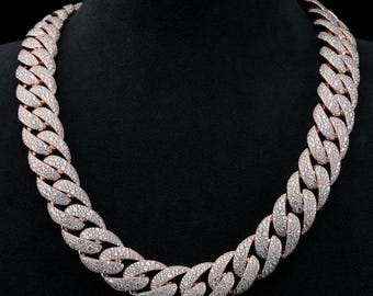 シルバー モアッサナイト マイアミ キューバンチェーン、幅12mm VVS