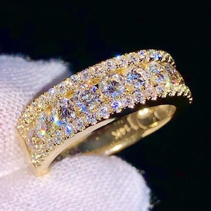 Solid 14K Yellow Gold Lab Grown Diamond Wedding Band For Women Anniversary Gift, Engagement Ring, Women 18K Gold Ring, Pass Diamond Tester