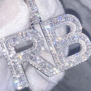 Custom Letter Iced Out VVS Pendant, Men&#39;s Hip Hop Moissanite Pendant, 925 Silver Charm, Birthday Gift for Men, Rapper&#39;s Jewelry Pass Tester