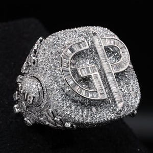 Solid 14k Gold Plated Champion Ring Full Iced out VVS Diamond Ring, Real VVS Moissanite Diamond Ring For Men, Custom 925 Silver Hip Hop Ring