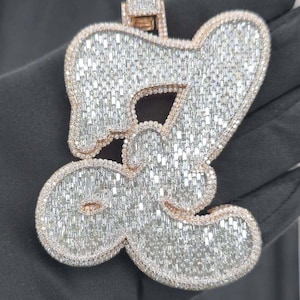Pingente de diamante baguete inicial personalizado, diamantes moissanite VVS Lab reais, joias de hip hop da mais alta qualidade, testador de diamantes aprovado