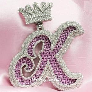 Colar personalizado com pingente de diamante baguete rosa "K" personalizado, pingente de prata 925, pingente de diamante CZ HipHop personalizado, unissex, para presente