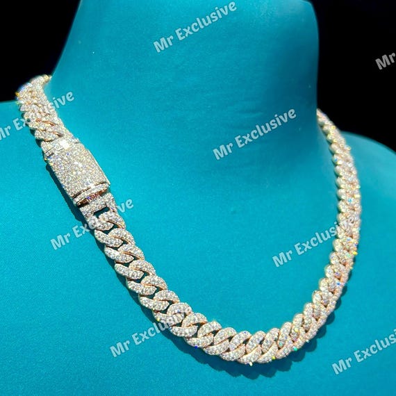 13mm Real VVS Diamond Cuban Link Chain, Hip Hop Necklace, VVS Diamond Chain, Bustdown Miami Cuban Chain Necklace For Halloween Gift Unisex