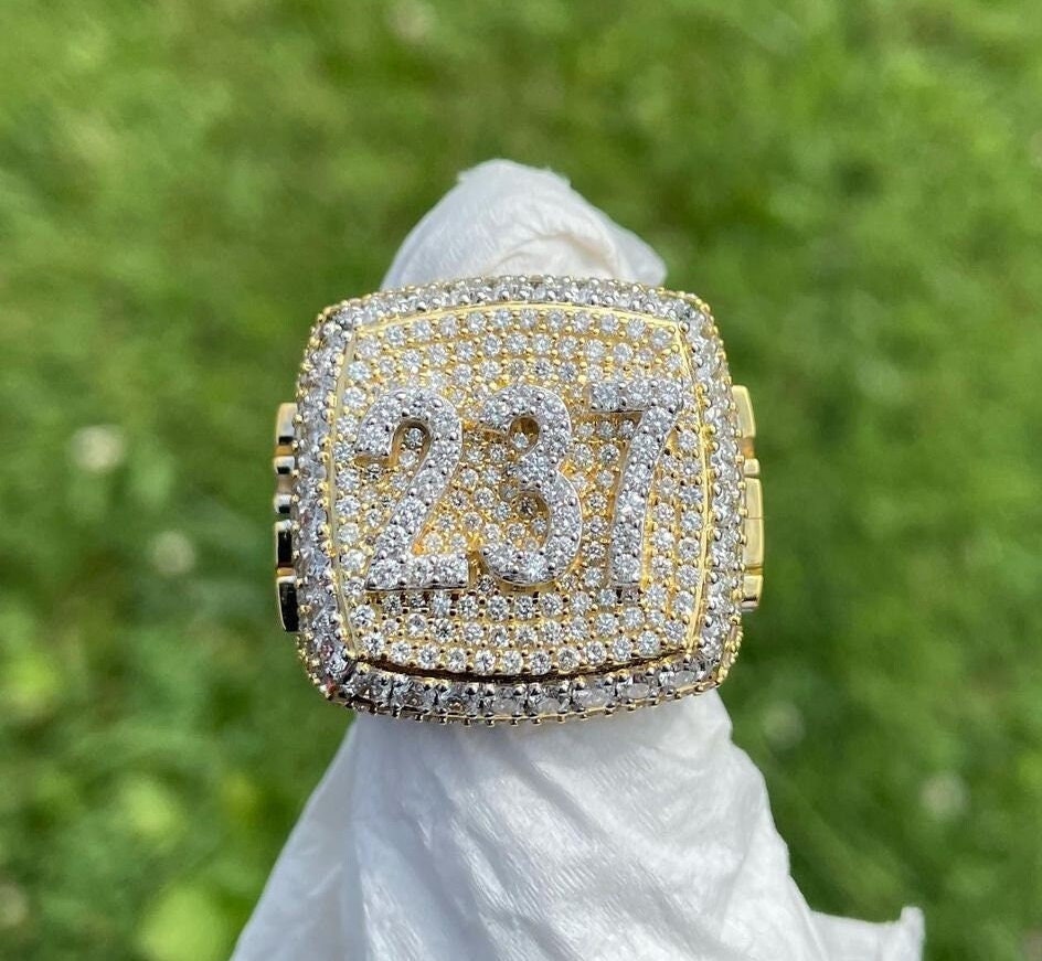 14K Yellow Gold Hip Hop Championship Ring, Men's Iced Out VVS Diamond ...