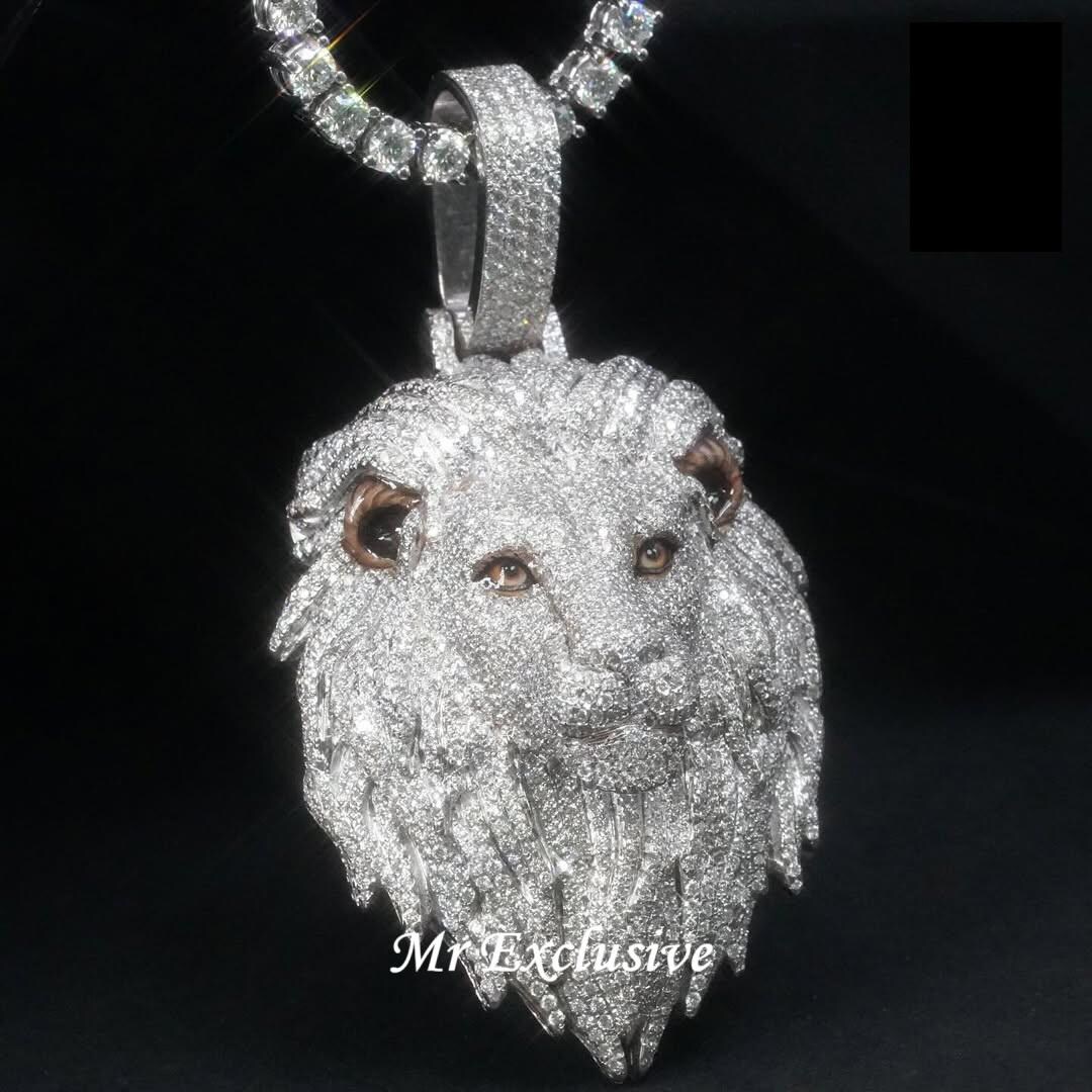 Lion Rapper Chain Custom 3D Lion Face Diamond Pendant for Rapper Men Party Wear VVS ...