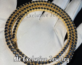 4mm Real VVS Black Moissanite Diamond Tennis Chain Fully Iced out Hip Hop Men's Bustdown Tennis Necklace For Birthday Gift