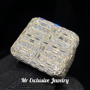 Anillo de campeón de rapero de oro blanco de 14 quilates para hombre, anillo de baguette de diseño moderno, anillo personalizado con letras y nombre helado, anillo de hip hop para regalo de San Valentín