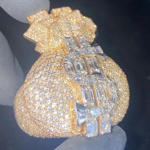 Anello da campionato ghiacciato Hip Hop da uomo, Anello da rapper con design personalizzato fatto a mano con borsa per soldi, Anello con diamante Moissanite VVS reale per il regalo della festa della mamma