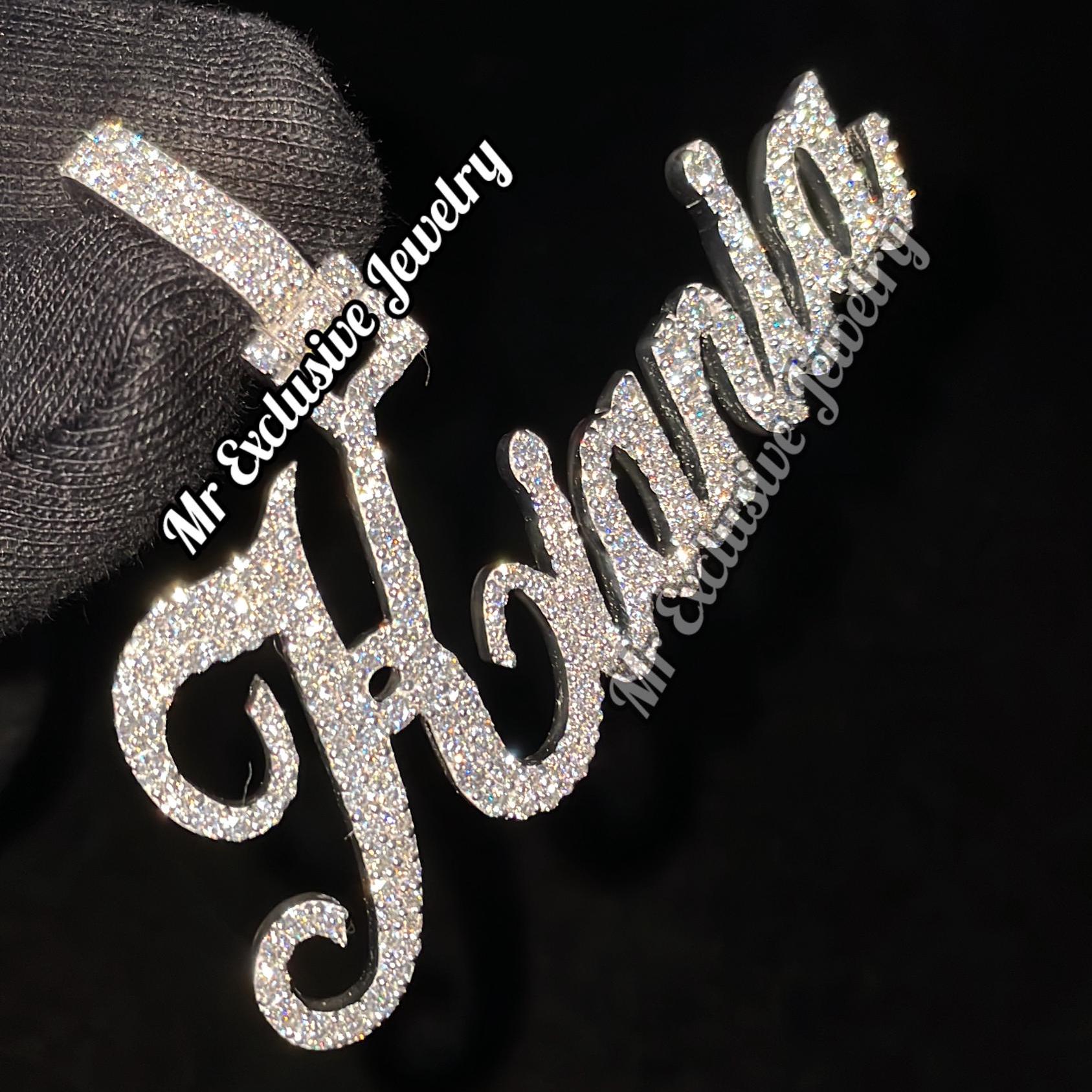 Ice Hip Hop Moissanite Diamond Cursive Name Necklace, Women