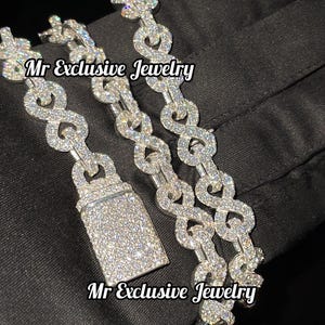Corrente e pulseira cubana de diamante moissanite VVS real de 10 mm e infinito para testador de diamante, corrente cubana hip hop masculina para presente de aniversário