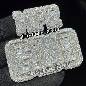 Pingente com nome de duas camadas de diamantes de moissanita real para homens, pingente com letra de baguette de moissanita real, joias de hip hop, pingente personalizado