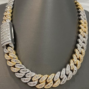 Baguette de 22 mm de espesor y redondo VVS Moissanite Miami Collar de cadena de eslabones cubanos Bling Bling Iced Out Plata de ley 925 Joyería de hip hop para hombres