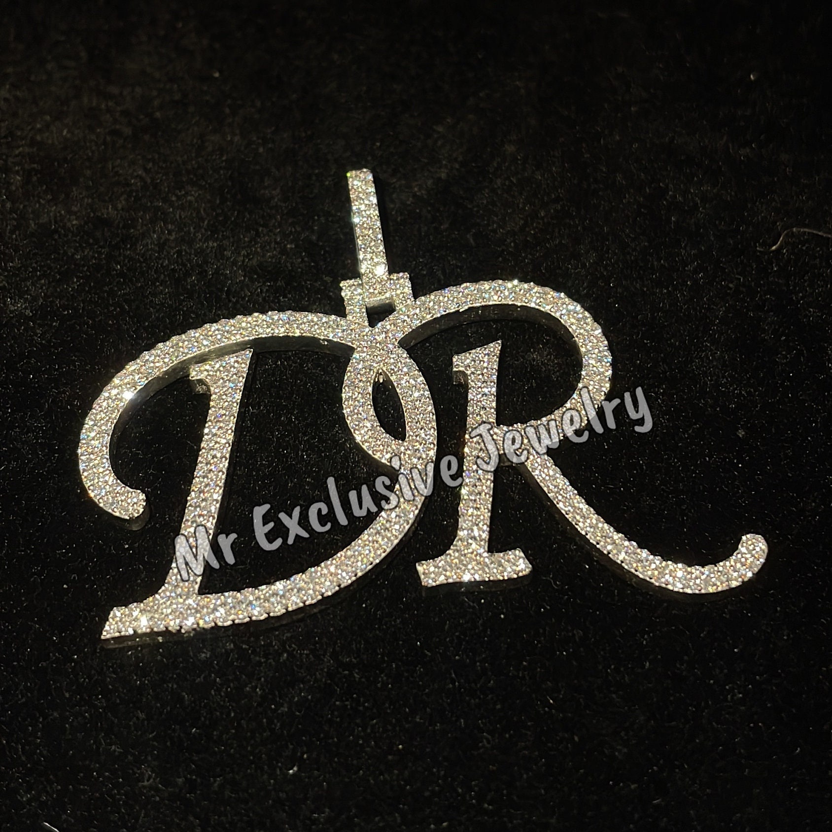 10K Solid Gold Real VVS Lab Diamond Personalized Logo Charm Pendant ...
