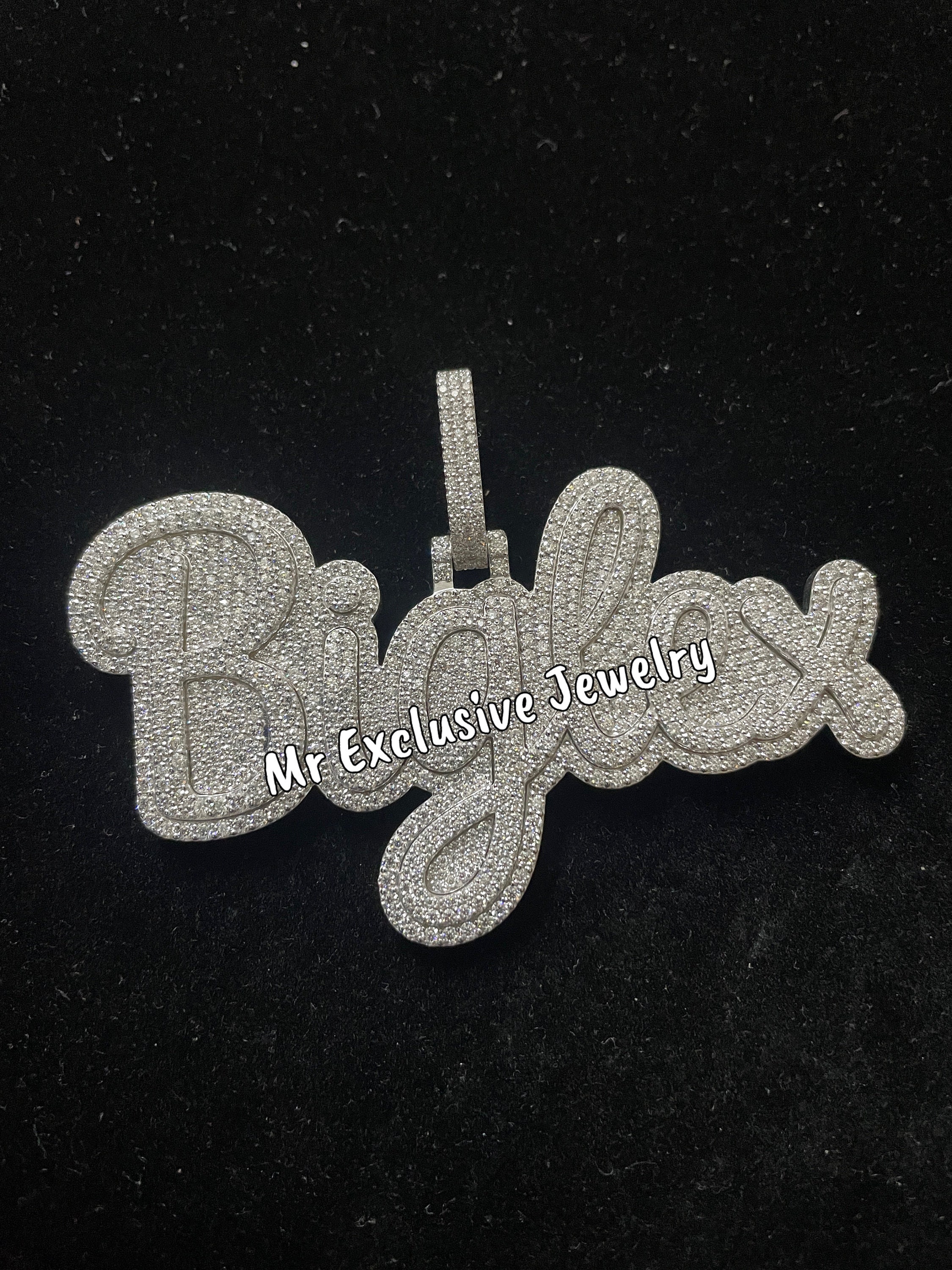 Ciondolo con collana fotografica personalizzata Moissanite da 46 mm - Ottone + CZ / Oro bianco
