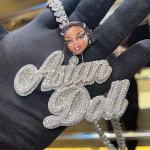 Custom Handmade Asian Doll Name With Sign Pendant Iced Out Custom Initial Letter Necklace For Personalized Hip Hop Bling Jewelry For Gift