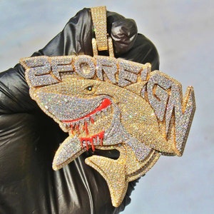 Custom Moissanite Shark Pendant, Iced out Any Letter Logo Design VVS Diamond Chain Pendant, Rapper Men&#39;s Pendants, Pass Diamond Tester