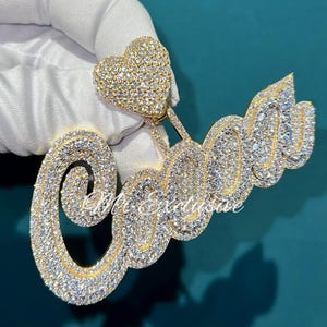 Echter Moissanite Diamant Benutzerdefinierter Buchstabe Anhänger, Zwei Schichten Namensanhänger für Frauen, Hip Hop Anhänger, VVS Moissanite Charm Pass Diamond Tester