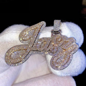 Colgante con dije de diamante VVS Iced Out para hombre, colgante con letra de hip hop, plata 925, nombre personalizado, colgante de moissanita hecho a mano, regalo para ella