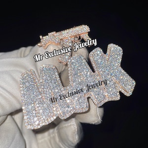 5.2 CTW Round VVS1 Moissanite Letter Pendant, Iced Out Hip Hop Pendants, Custom Moissanite Charm Pendant, Birthday Gift Pendant Passe Tester