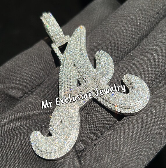 thumbnail image 2 of NSG Custom Letter Pendant – Lab Grown Diamonds, Rhodium Plated 925 Silver (Men's) 2 of 2