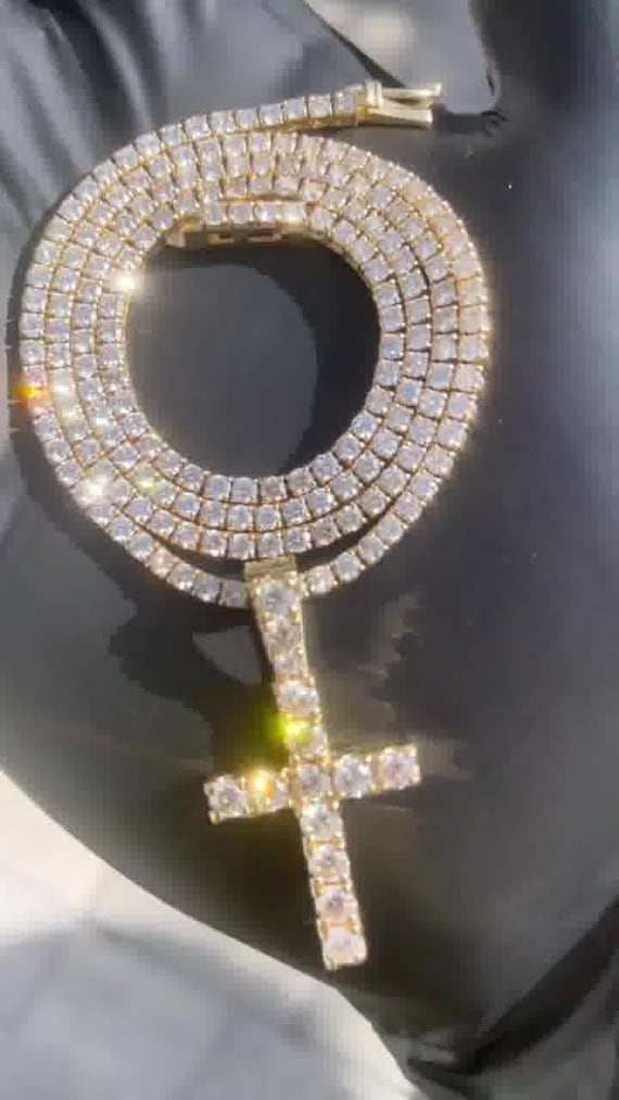 Full Iced Out 3mm Tennis Chain With VVS Moissanite Cross Charm
