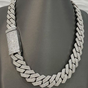 18 mm 3 rzędy Iced out Chain, łańcuszek VVS Moissanite Cuban Link, łańcuszek ze srebra próby 925, łańcuszek VVS Baguette Prong Setting Cuban Miami Hip Hop