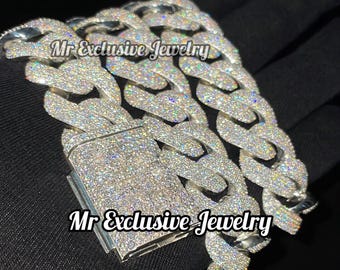 22mm Ice Out VVS1 Moissanite Diamond Cuban Link Chain Men display picture 1