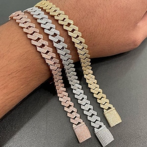10mm Iced Out Miami Cuban Link Bracelet, VVS Moissanite Hip Hop Jewelry Bling Chain, Mens & Women&#39;s Hip Hop Cuban Bracelet For Birthday Gift